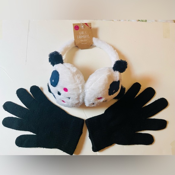 GIRL’s PANDA EARMUFFS, ONE SIZE: VERY CUTE & WARM, PLUS: Black gloves as… - Picture 1 of 5